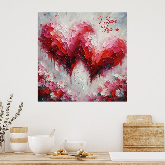 私はあなたを愛する2つの抽象芸術絵を描ハートのバレンタイン ポスター (キッチン)