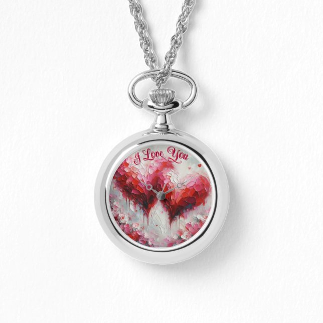 私はあなたを愛する2つの抽象芸術絵を描ハートのバレンタイン 腕時計 (正面)