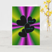 私はあなたを愛する – キス私 – 紫の緑の上の黒ハート カード (黄色い花)