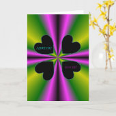 私はあなたを愛する – キス私 – 紫の緑の上の黒ハート カード (黄色い花)