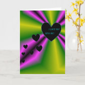 私はあなたを愛する – キス私 – 紫の緑の上の黒ハート カード (黄色い花)