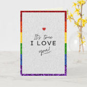 私はあなたを愛するLGBTプライドグリッターバレンタインカード カード (黄色い花)