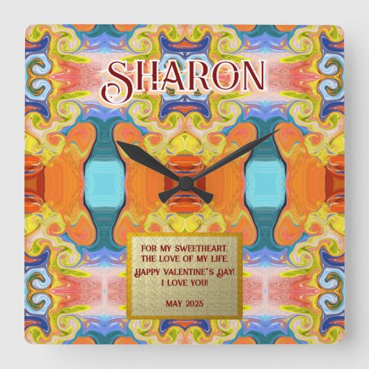 私はあなたを愛すユニークる抽象芸術アールデコ大理石 スクエア壁時計 (正面)