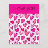 私はあなたを愛ガーリーするピンクハートロマンチックなバレンタイン シーズンポストカード (正面)