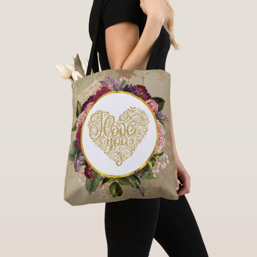 私はあなたを愛ファンシーし華美て花模様 トートバッグ (クローズアップ)