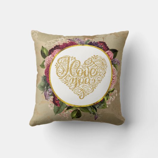 私はあなたを愛ファンシーし華美る金のハートI クッション (裏面)