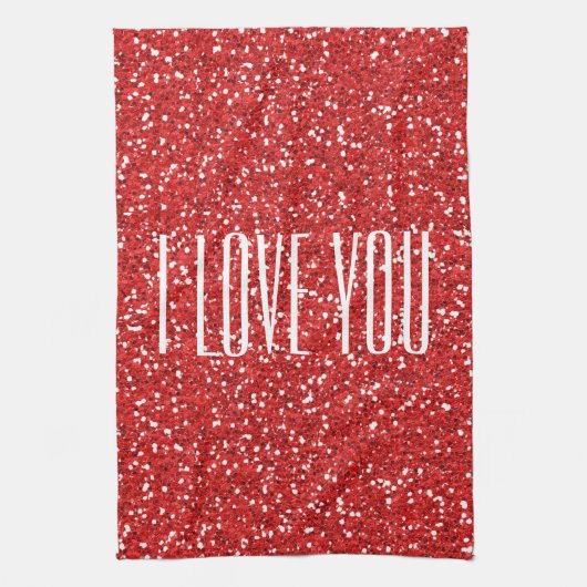 私はあなたを愛フェイクするグリッターまたはあなた自身の文字 キッチンタオル (縦)