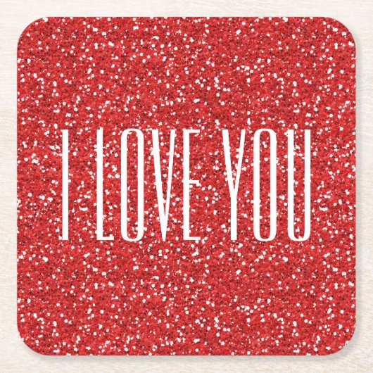 私はあなたを愛フェイクするグリッターまたはあなた自身の文字 スクエアペーパーコースター (正面)