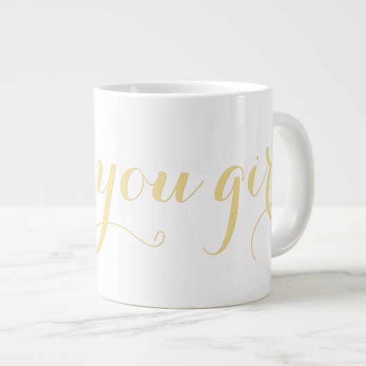 私はあなたを愛フェイクする金ゴールドタイポグラフィバレンティンズデイビッグ ジャンボコーヒーマグカップ (正面右)