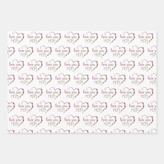 私はあなたを愛ママ引用文ピンクグリッターハート ラッピングペーパーシート (正面2)