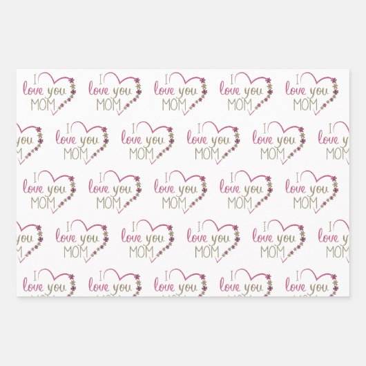 私はあなたを愛ママ引用文ピンクグリッターハート ラッピングペーパーシート (正面)