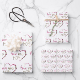 私はあなたを愛ママ引用文ピンクグリッターハート ラッピングペーパーシート