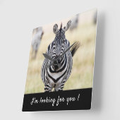 私はあなたを探しているゼブラの写真と文字 スクエア壁時計 (傾斜)