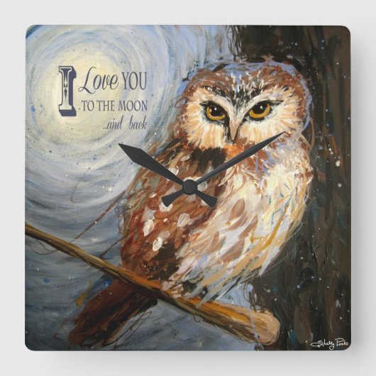 私はあなたを月とバックウォール時計に愛している スクエア壁時計 (正面)