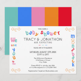 私はあなたを月とバックカップルの赤ちゃんシャワーに愛している 招待状