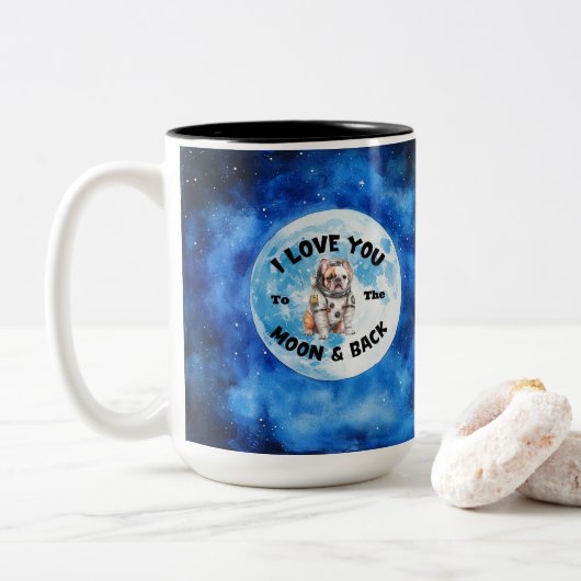 私はあなたを月とバックブルドッグに愛している ツートーンマグカップ (ドーナツ)
