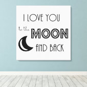 私はあなたを月とバック白黒に愛している キャンバスプリント (インサイチュ (ウッドフロア))