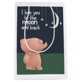 私はあなたを月に愛し、2つの可愛いクマをバック ミディアムペーパーバッグ (正面)