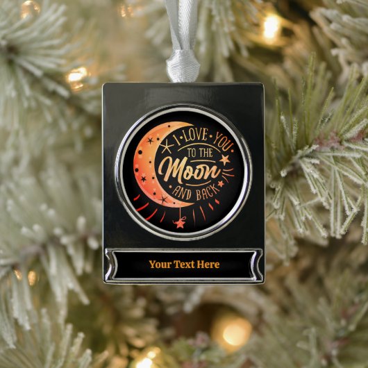 私はあなたを月に戻る黒い可愛いギフトモダンに愛する シルバープレートバナーオーナメント (ツリー)