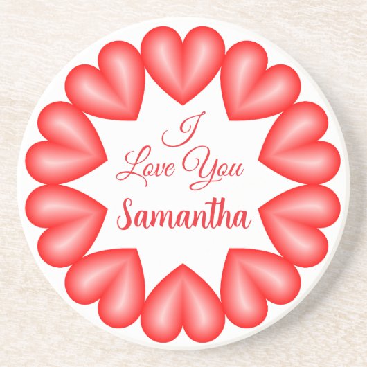 私はあなたを3dハート円枠が大好き コースター (正面)