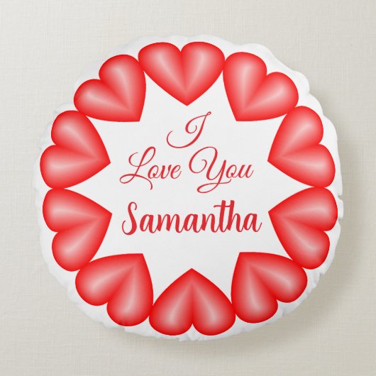 私はあなたを3dハート円枠が大好き ラウンドクッション (正面)