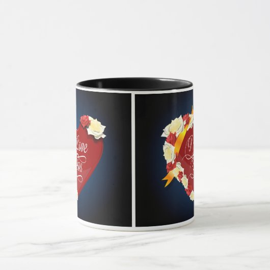 私はあなた、赤いハートまたは白いバラを愛します マグカップ (中央)