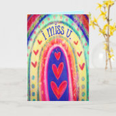 私はあな恋しく思た虹のハートが明カラフルるい カード (黄色い花)