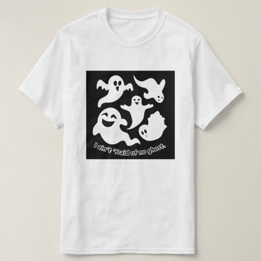 私は'いいえ幽霊ハロウィーンの象徴歌のfraidではない tシャツ (デザイン正面)