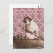 "私はいつもスタイルで旅行"ヴィンテージコラージュ ポストカード (正面/裏面)