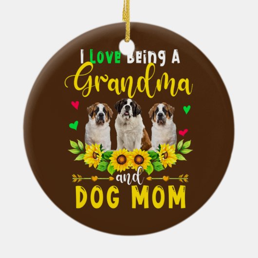 私はおばあちゃんと犬の母親が大好きですセントバーナード セラミックオーナメント (裏面)