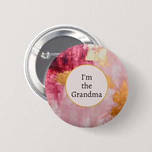 私はおばあちゃん芸術的抽象芸術金ゴールドとピンク 缶バッジ (正面&裏面)