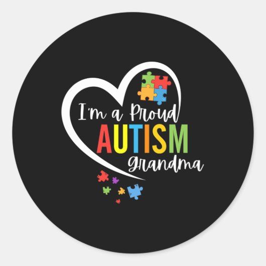 私はおばあちゃん誇りを持ったハート自閉症意識pu ラウンドシール (正面)