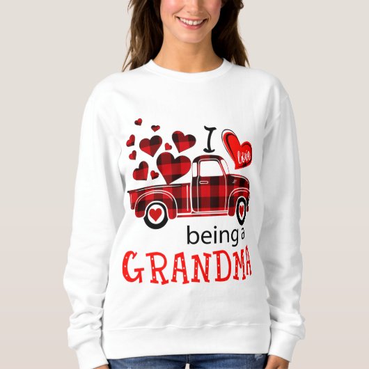 私はおばあちゃん赤い格子柄のトラックが大好き スウェットシャツ (正面)