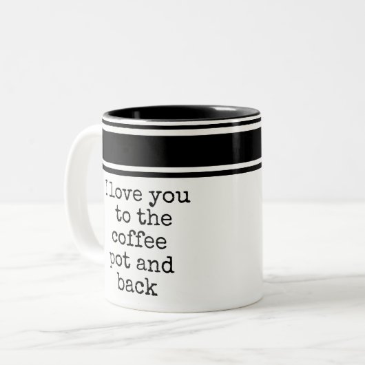 私はおもしろいコーヒーポットとバックマグカップにあなたを愛している ツートーンマグカップ (正面左)