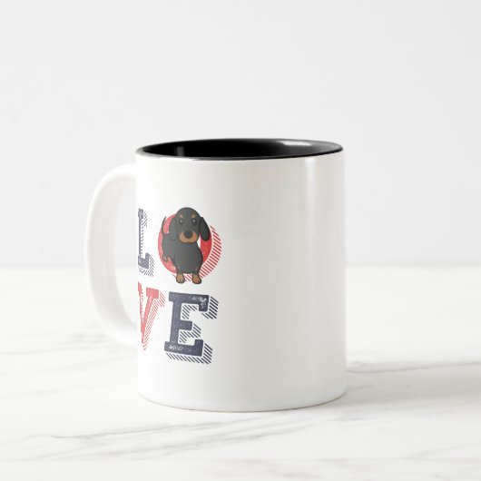 私はおもしろいダッシュント大好き私はハート私の犬の子犬の恋人 ツートーンマグカップ (正面左)