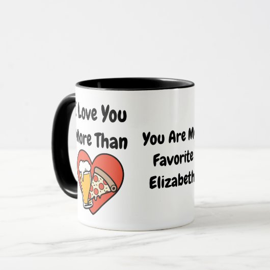 私はおもしろいピザやビールよりも愛しているかわいい マグカップ (正面左)