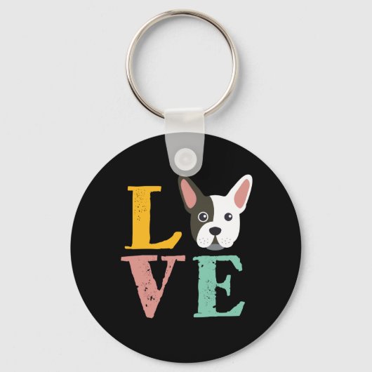 私はおもしろいブルドッグが大好きフランスの私の犬の恋人のハート キーホルダー (正面)