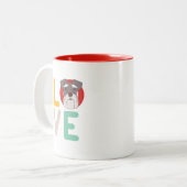 私はおもしろいミニチュアシュナウザーIハート犬愛好家が大好き ツートーンマグカップ (正面左)