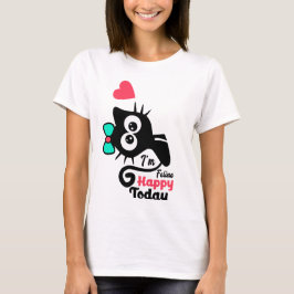 私はおもしろい今日は楽しく過ごす | 黒おもしろい猫 Tシャツ