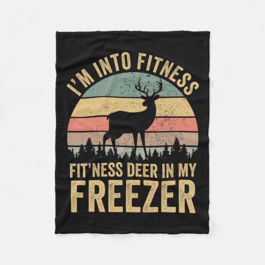私はおもしろい冷凍庫でフィットネスフィットネス鹿に夢中だ フリースブランケット (正面)