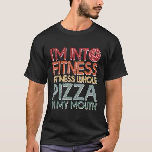 私はおもしろい口の中でフィットネス全体ピザに入っている Tシャツ (正面)