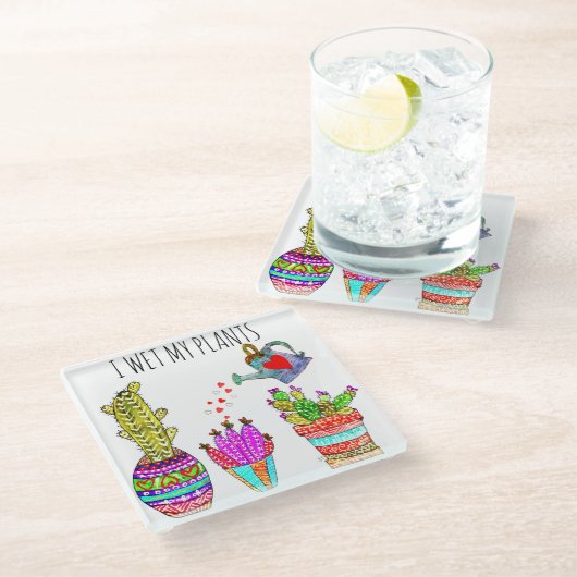 私はおもしろい植物のキャッティガラスのコースターを濡らした ガラスコースター (アングル)