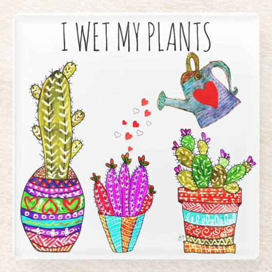 私はおもしろい植物のキャッティガラスのコースターを濡らした ガラスコースター (正面)