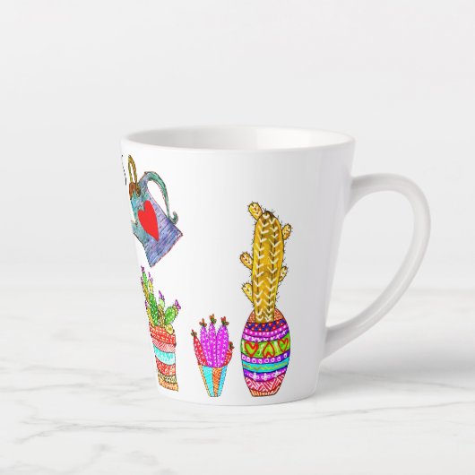 私はおもしろい植物のサボテンを濡らした カフェラテマグ (右)