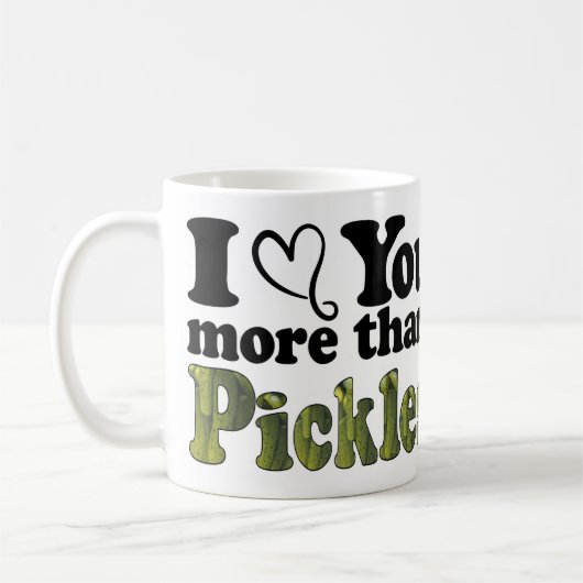 私はおもしろい漬物より愛してかわいい コーヒーマグカップ (左)