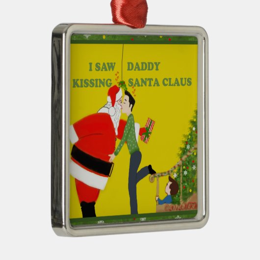 私はお父さんの接吻のサンタクロースのゲイのクリスマスを見ました メタルオーナメント (右)