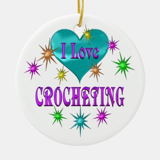 私はかぎ針で編むことを愛します セラミックオーナメント (正面)