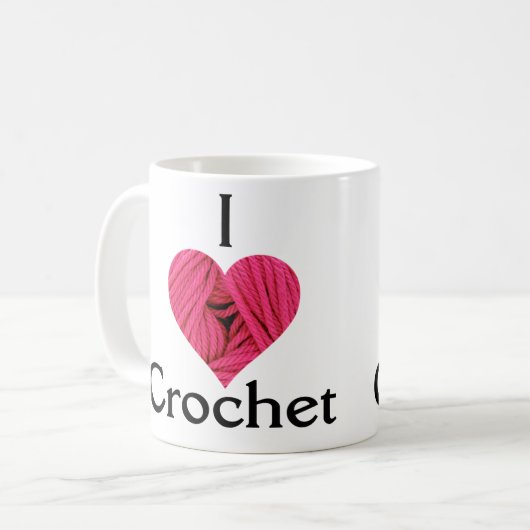私はかぎ針編みのマグを愛します コーヒーマグカップ (正面左)
