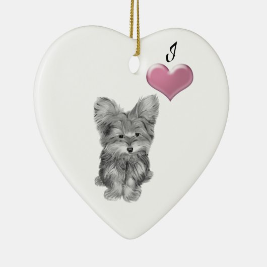 私はかわいいヨークシャーテリア犬のオーナメントを愛します セラミックオーナメント (右)