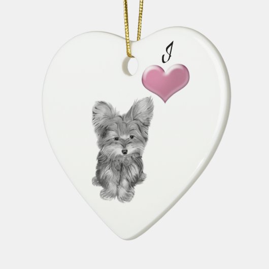 私はかわいいヨークシャーテリア犬のオーナメントを愛します セラミックオーナメント (左)